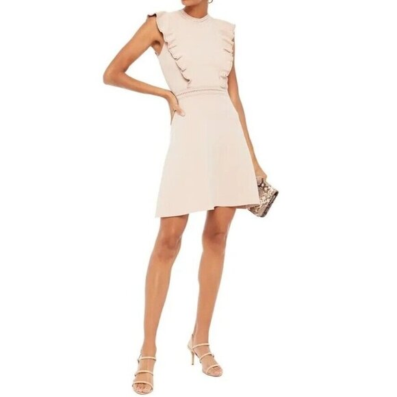 Sandro Dresses & Skirts - SANDRO PARIS Tilla Pink Blush Ruffle-Trim Embellished Rib-Knit Mini Dress